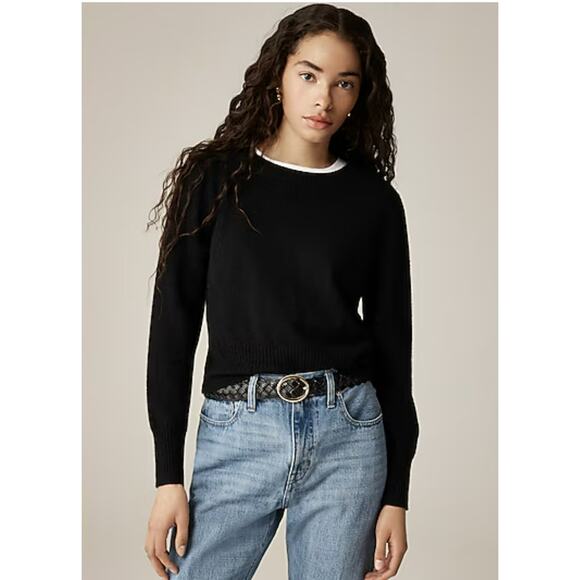 J. Crew Sweaters - J.Crew Shrunken Cashmere Crewneck Sweater WMNS M Black Long Sleeve BG654 Cropped
